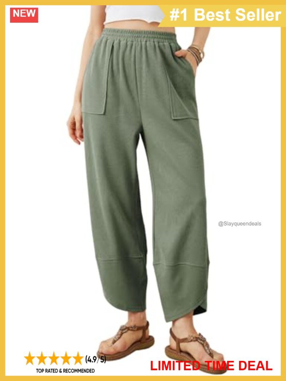 Womens Baggy Wide Leg Pants Elastic Waist Palazzo Harem Pockets